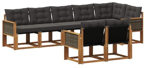 vidaXL Outdoor-Sofagarnitur mit Kissen 8 pcs Natürlich und Schwarz, Garten Loungemöbel, modernes Ecksofa, robust Sitzgruppe, Terrassenmöbel für Komfort