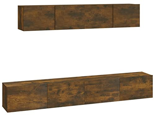 GPWERSDF 4 Piece Smoked Oak TV Cabinet Set, Wall Mounted Engineered Wood TV Stand with Ample Storage for Magazines and DVDs