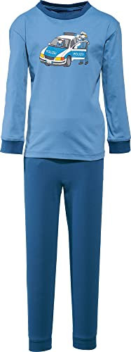 Erwin Müller Kinder-Schlafanzug, Pyjama Polizei Single-Jersey blau/Marine Größe 122/128-100% Baumwolle, hautfreundlich, mit Rundumgummizug
