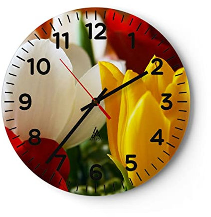 Modern Wanduhr Tulpen Vase Blumenstrauß 30x30cm Rund Klein Wand Uhr Glas Analog Zimmeruhren Küche Büro Wohnzimmer Glasuhr Wall Clock Dekoration Design Wanddekoration Küchenuhr C4AR30x30-1366