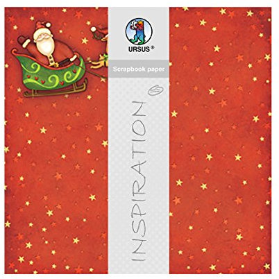 Ursus 703000143 - Premium Glitter Scrapbook paper, Santa Claus, ca. 30,5 x 30,5 cm, 190 g/qm, 5 Blatt mit Banderole, beidseitig bedruckt, Vorderseite mit Glitter veredelt, Motiv 143