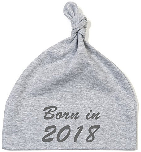 Schnoschi Babymütze in grau mit Born in 2018 hochwertig Bestickt/gestickt
