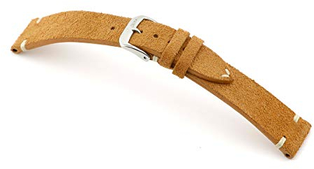 RIOS1931 Hudson Uhrenarmband aus Wildleder handgefertigt in Deutschland Klassisch, Tan Silberne Schließe, 22mm, Riemen