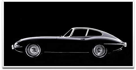 schwarzer Oldtimer ca. 130x70cm Wandbild inklusive Schattenfugenrahmen weiss - Panorama Leinwand Bild XXL Format Wandbilder Wohnzimmer Wohnung Deko Kunstdrucke