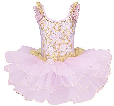 ZNYUNE Girls Ballet Dress Leotards Gymnastic Dance Tutu Skirt Dancewear Dress B204 Pink XL