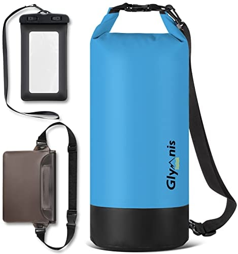 Glymnis Dry Bag wasserdichte Tasche 10L 20L Wasserdichter Packsack mit Bauchtasche und Tragegurt Waterproof für Wassersport Strand Schwimmen Bootfahren Reisen Camping (Blau, 20L)