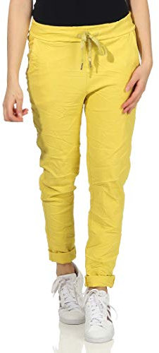 Damen Jogginghose Freizeithose Sweatpants Baggy Boyfriends Sommerhose Print 10 (Einheitsgröße 36-42, Gelb)