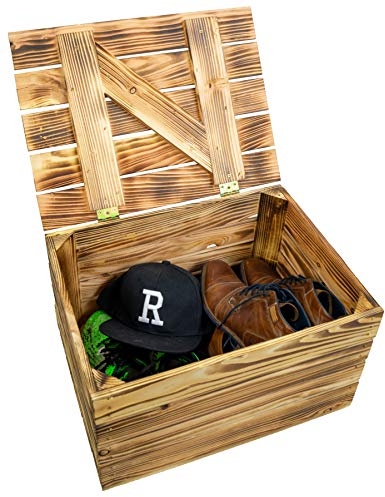 Obstkiste Holztruhe geflammt oder Natur mit Deckel 48 x 36 x 27cm Holzkiste mit Deckel Schatztruhe Aufbewahrungskiste (Geflammt, 1)