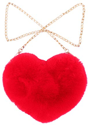 Lurrose Flauschige Geldbörsen Für Frauen Plüsch Pfirsich Herz Form Tasche Umh?ngetasche Kette Umh?ngetasche Frauen Schulter Tasche Tragbare für Reise Party T?glichen Gebrauch Rote Herztasche