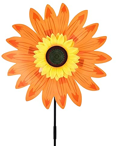 LICHENGTAI Sonnenblume Windrad Große Metall Sonnenblume Zwei-Wege-Windskulptur für EIN visuelles Festessen im Hof, Windmühle Wind Spinner für Rasen Garten Hof Outdoor Dekoration, Orange