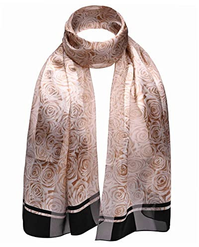 BasicSense Satin Halstuch für Damen Schals mit Rosenmuster, gold, Einheitsgröße