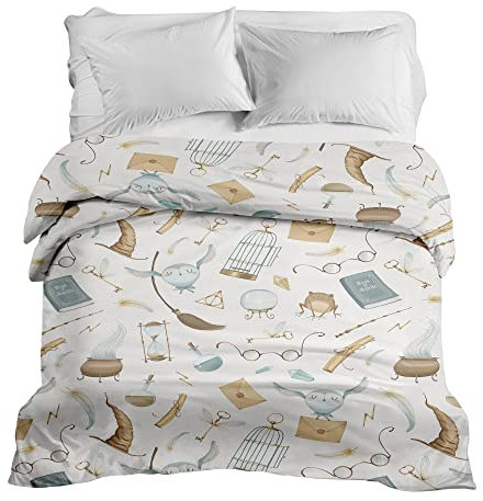 Gravity Gewichtsdecke Bezug - Schlaufen Bezugssystem mit Reißverschluss Baumwolle Deckenbezug für Erwachsene/Jugendliche Größe 150x220cm Zauberer Brief Hut beige