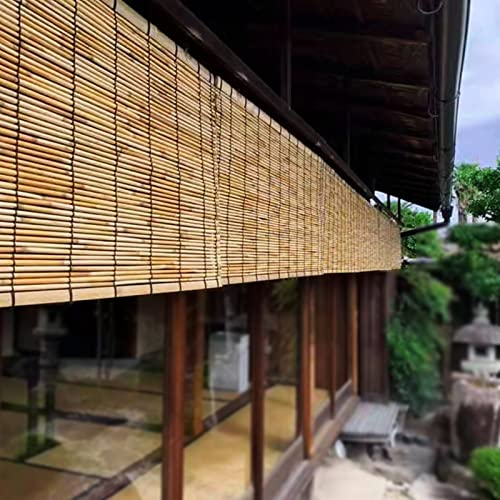 KDDEON Sonnenschutz Atmungsaktiv Bambusrollo,Wetterfestes Bambusjalousien,Sichtschutz Schilf Vorhang mit Lifter,Strohjalousien für Pavillon/Balkon/Pergola/Küche/Restaurant (160x230cm/63x91in)
