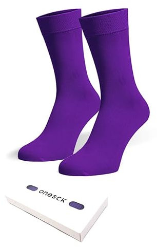 ONESCK Super Soft Cotton Dress Socks Vibrant Plain Colours for Men (Purple, 7-12)