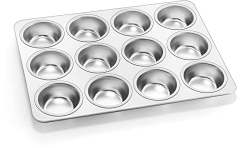 Homikit Muffin Tin 12 Cup, Stainless Steel Yorkshire Pudding Tray for Baking, Cupcake Moulds for Pudding/Pie/Brownies/Muffin/Cupcakes, Non Toxic & Heavy Duty, Oven & Dishwasher Safe