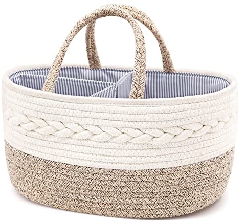 Yueshop Baby Nappy Caddy Organiser, Multifunctional Cotton Rope Baby Diaper Caddy Nursery Portable Storage Wipes Bag with Adjustable Paste Dividers Nappy For Newborn (Brown)