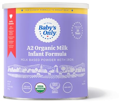 Baby's Only A2 Organic Milk Infant Formula, A2 Milk Based Powder, Organic Baby Formula with A2 Beta-Casein Protein, Iron, Vitamin E, Vitamin D, Easy to Digest, Newborn to 12 Months Old, 21 oz, 1 Pack