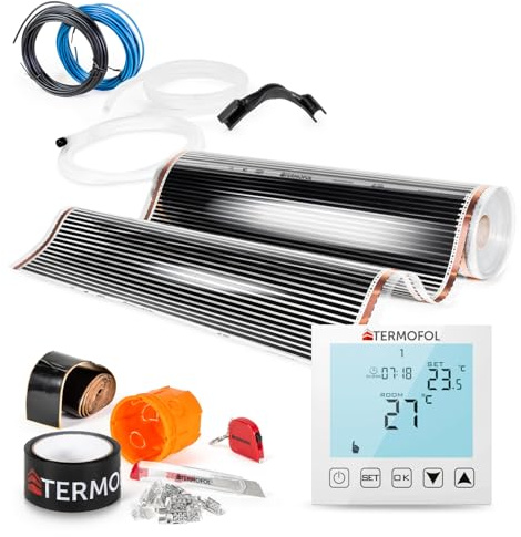 Termofol Elektrische Fußbodenheizung Heizfolie 230V - mit Thermostat H1 - Leistung 80 W/m2 - Oberfläche 8m² - Fussbodenheizung Elektrisch Komplettset fur Fußboden-, Wand- oder Deckenheizung