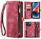 SWP Case for iPhone 14 Plus, Wallet Case w/Magnetic Detachable Cover [8 Card Slots] Clutch Wallet w/Wristlets Money Pocket for iPhone 14 Plus (Red)