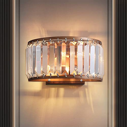 Kristall Wandlampe Innen Moderne Kristall Lampe LED Wandleuchte Halbrund Up Down Leuchte Nachttischlampe Dimmbar 3 Farben E14 2-flammige Wandbeleuchtung für Wohnzimmer Schlafzimmer Treppen Flur,Braun
