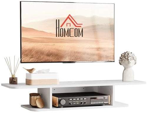HOMCOM Floating TV Unit Stand for TVs up to 40, Wall Mounted Media Console with Storage Shelf, Entertainment Center, White