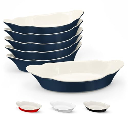 Au Gratin Baking Dishes, Ceramic, Kook, for Casseroles, Lasagna & Cobblers, Individual Serving, Set of 2, Oven, Microwave & Dishwasher Safe Bakeware, 18 oz (Navy)