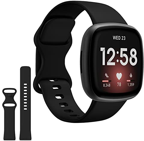 Mualady Straps Compatible with Fitbit Versa 4/Fitbit Versa 3/Fitbit Sense,Black Breathable Silicone Sport Replacement Wristbands for Fitbit Versa 3 for Women & Men