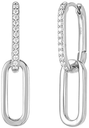 Brandlinger ® Ohrringe Silber 925. Creolen eckig mit Stein. Schmuck Damen vergoldet mit 18 Karat (Silber und Gold) für Frauen und Mädchen. Größe gesamt 29mm.