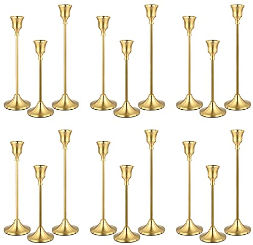 Set mit 18 Kerzenhaltern aus Messing,Gold,Kegelkerzen,Kerzenständer,Vintage-Kerzenständer,passend für 3/4 Zoll Dicke Kerzen,Dekoration,Heimdekoration,Hochzeit,Abendessen bei Kerzenschein,Jubiläum