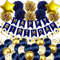 Recosis Marineblau Gold Geburtstagsdeko, Happy Birthday Banner mit Pompoms Papier Girlande Wimpel Spiral und Luftballon Kindergeburtstag für Mädchen Junge Mann Frauen Geburtstags Dekorationen