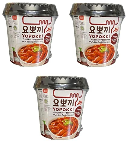 Topokki Pamai Pai® Dreierpack: 3 x 140g YOPOKKI Reiskuchen HALAL HOT & SPICY scharfe Sauce