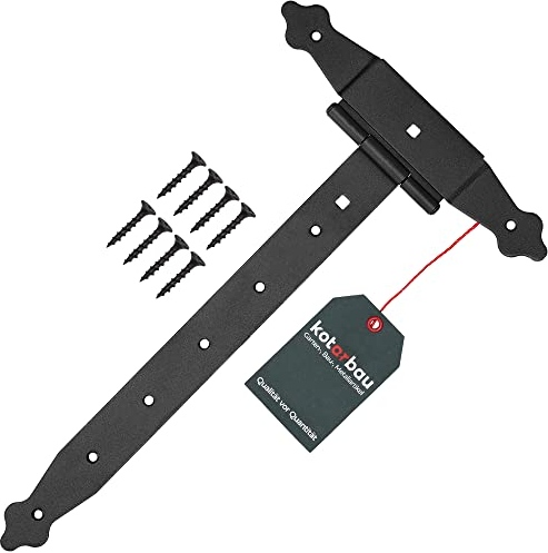 KOTARBAU® Kreuzgehänge 350 mm Ladenband Scharnier Band Platte Baubeschlag Torbeschlag Holzverbindung Werfgehänge T-Scharnier T-Band Pulverbeschichtet