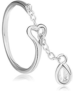 IMINI Heart Eternity Chain Statement Ring for Women Girls 925 Silver Plated Imitation Teardrop Diamond Adjustable Expandable Open Band Rings Wedding Promise Birthday Party Jewelry Gifts
