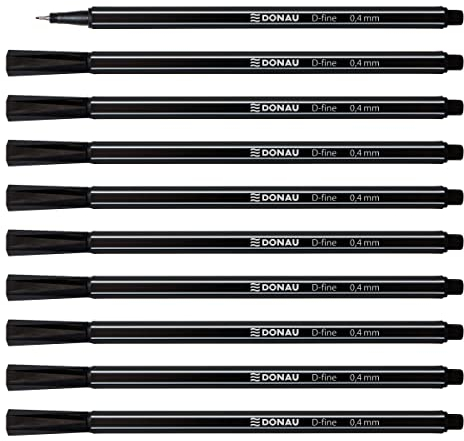OFFICER PRODUCTS DONAU D-FINE Fineliner 0,4 mm/Pack de 10 unidades/Color: Negro/Rotuladores/Punta de Metal/para Adultos y Niños Escuela Oficina en Casa/Inodoro No tóxico