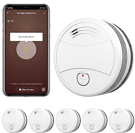 Detector de Humo WiFi con batería de Litio reemplazable,DIN EN14604, Alarma de 85 dB, Detector de Humo Inteligente WiFi-6 Pieza con Notificación por Tuya/Smart Life App Compartida con la Familia