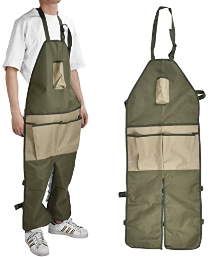 BestAlice Delantal de Jardinería Con Bolsillos, Estilo Largo Para Exteriores, Protección de Piernas, Material de Tela Oxford, Hebilla Ajustable, Impermeable