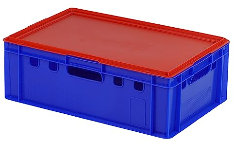 E2 Kiste mit rotem Deckel 600 x 400 x 200 mm Fleischkiste Lagerkiste Metzgerkiste in blau