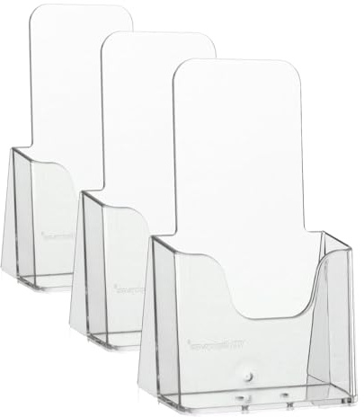 VITAdisplays DIN NE-104 Long (DL) Table Brochure Stand Flyer Stand Leaflet Holder Transparent (Pack of 3)