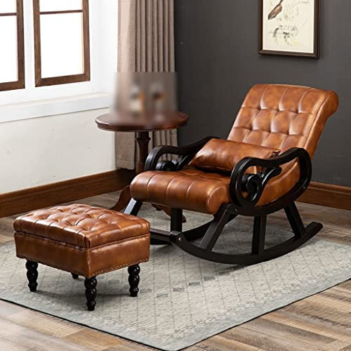 Leder-Liegestuhl, moderner Sessel, ergonomischer Liegestuhl, einzelner fauler Schaukelstuhl, gepolstert für Schlafzimmer, Wohnzimmer (Farbe: Rot, Größe: 125 x 67 x 89 cm)