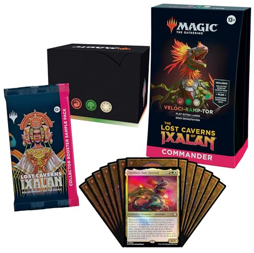 Magic: The Gathering The Lost Caverns of Ixalan Commander Deck - Veloci-ramp-tor (100-Card Deck, 2-Card Collector Booster Sample Pack + Accessories), D24080000