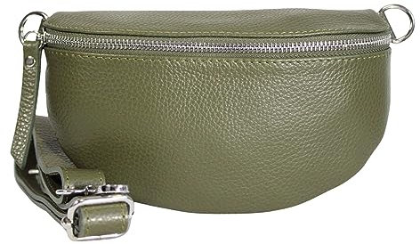Bauchtasche Damen Stylisch ein crossbody bag damen Nappa Leder Genuine Leder Bauchtasche Sehr schone Gürteltasche Crossbag Crossbody Bag damen Ledertasche Made in Italy (Khaki)