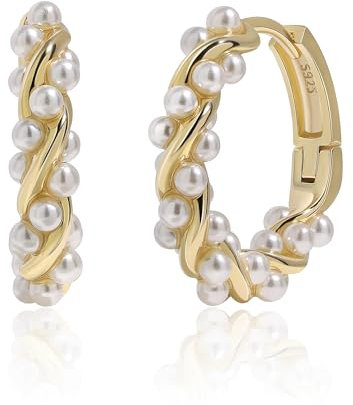 Meissa Orecchini Donna Argento 925 Orecchini Perle per Sposa oro rosa Cerchietti Piccoli con Confezione Gioielli Regalo Matrimonio Anniversario Fidanzamenti Donna, Oro