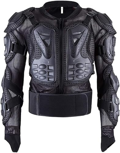 CHEKZ Motorrad-Schutzkleidung mit Schulter-, Brust- und Rückenprotektoren, Motocross-Jacken, Brustpanzer, Weste und Rücken für Schutzjacke, L, Schwarz