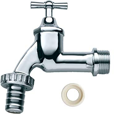 Auslaufhahn Absperrhahn Wasserhahn Chrom 3/4, inkl. Teflonband für Ihre Regentonne BZW. Regenwassertonne oder Regenwassertank