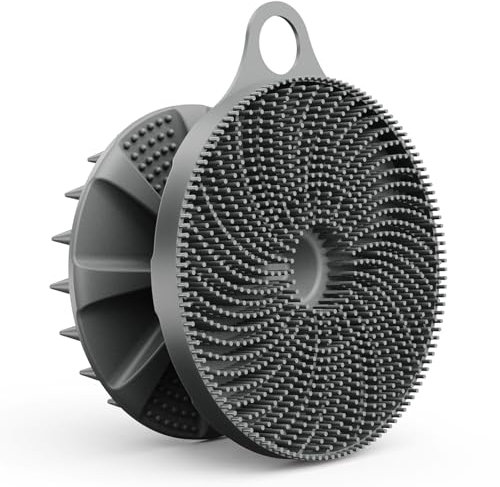 2 in 1 Silicone Brush, BEAUTAIL Body Shower Scrubber and Scalp Hair Massager Shampoo Brush, Deeply Cleanse Skin, Dandruff Removal and Hair Growth, Gentle for Women Men Sensitive Skin (Charcoal)