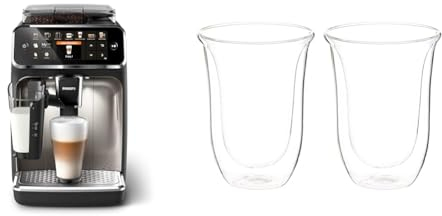 Philips Domestic Appliances 5400 Series Kaffeevollautomat - LatteGo-Milchsystem & De'Longhi Gläser Set DLSC312, 2 doppelwandige Thermogläser mit Isolierfunktion für kalte und warme Getränke