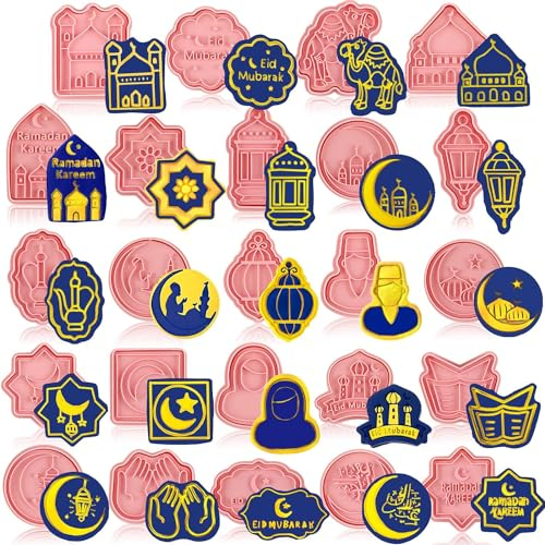 Eid Mubarak Ausstechformen,24 Stück Ramadan Ausstechformen,Ramadan Keksausstecher, Muslimischen Cookie Cutter,Man kann super Eid Kekse damit ausstechen