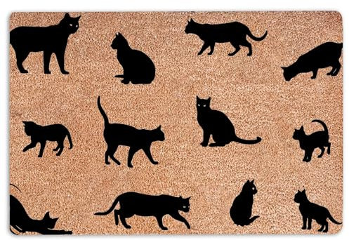 Black Cat Door Mat Halloween Black Cat Welcome Non-Slip Mats Funny Doormat Bathroom Kitchen Front Porch Rugs Entrance 16 * 24in/40 * 60cm
