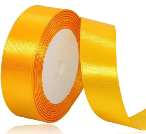 Geschenkband Gelb 25 mm Breit,23 Meter Satinbänder Gelb Stoff Schleifenband Kunsthandwerk, Kränze, Hochzeitsdekoration, Weihnachten, Haarbögen, Blumensträuße, Geburtstag und Geschenkverpackung