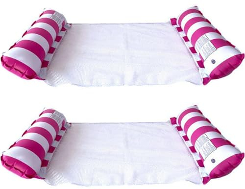 2 colchones de aire para agua, hamacas 4 en 1, hamacas flotantes plegables para piscina, sillas de playa (rosa + rosa)